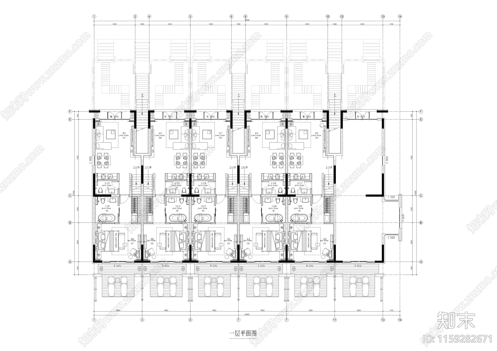 1180㎡民宿cad施工图下载【ID:1159282671】