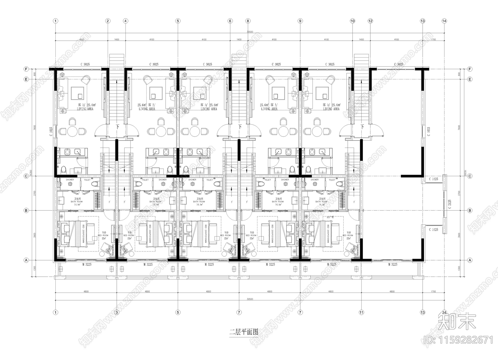 1180㎡民宿cad施工图下载【ID:1159282671】