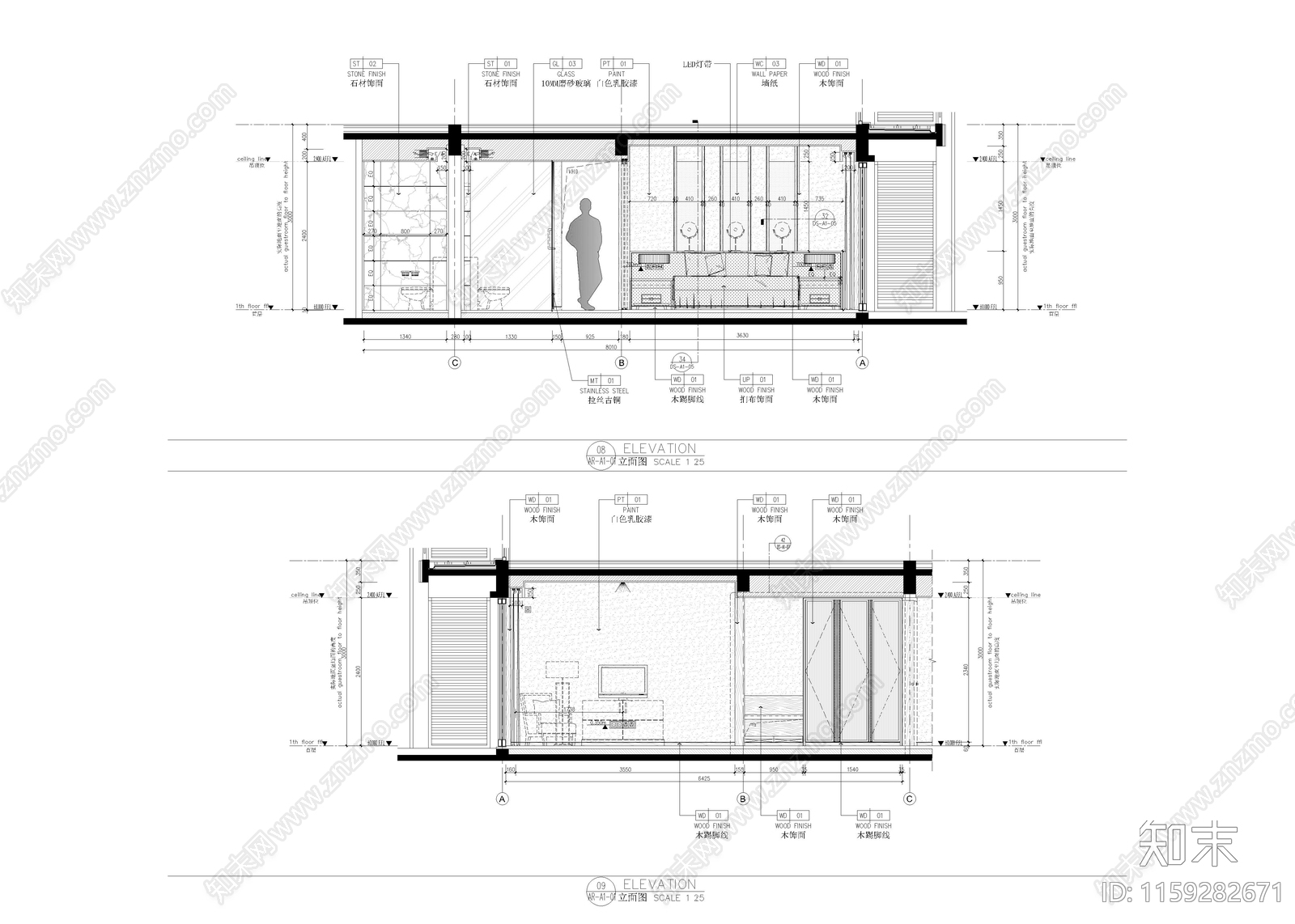 1180㎡民宿cad施工图下载【ID:1159282671】