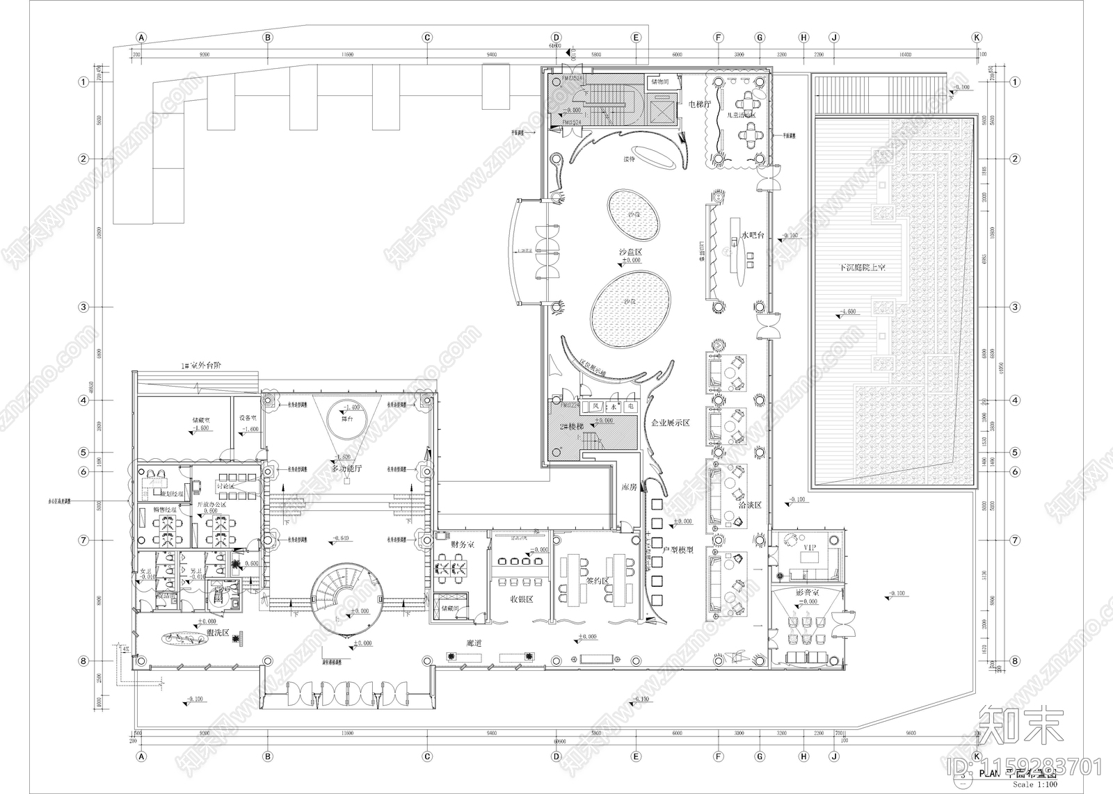 1770㎡售楼处cad施工图下载【ID:1159283701】