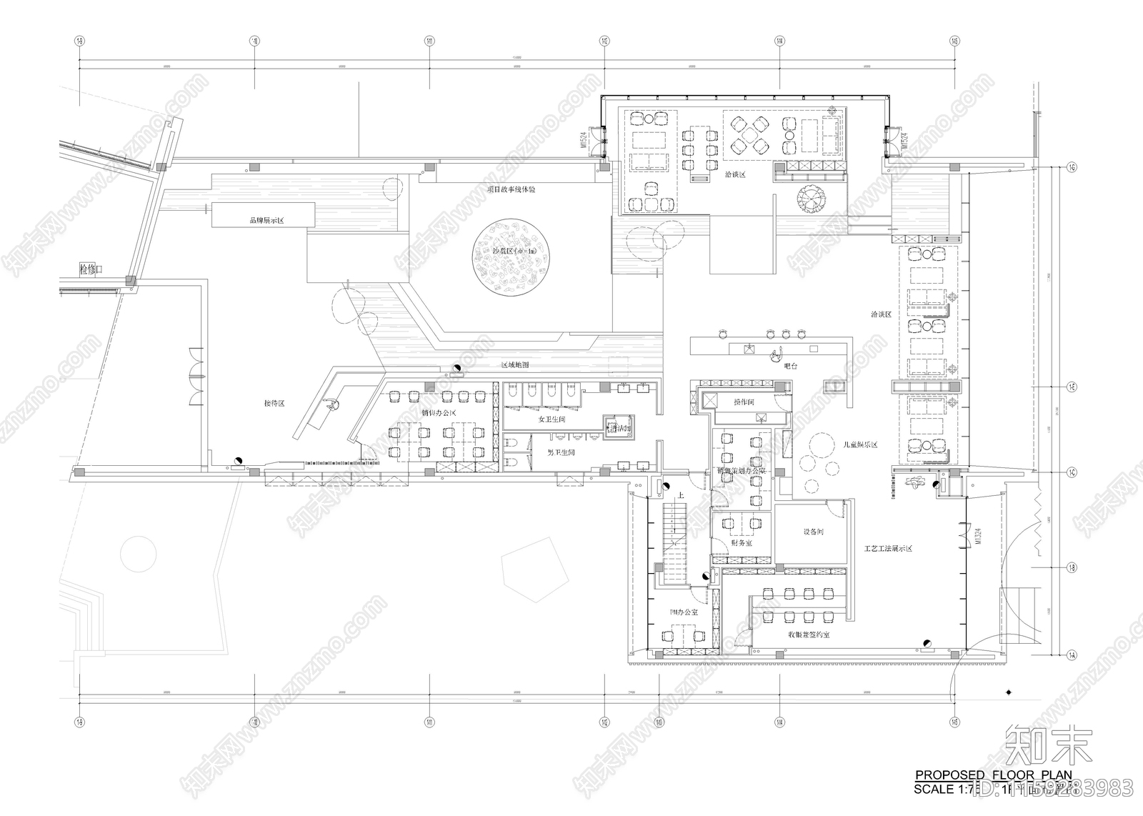 1820㎡售楼处cad施工图下载【ID:1159283983】