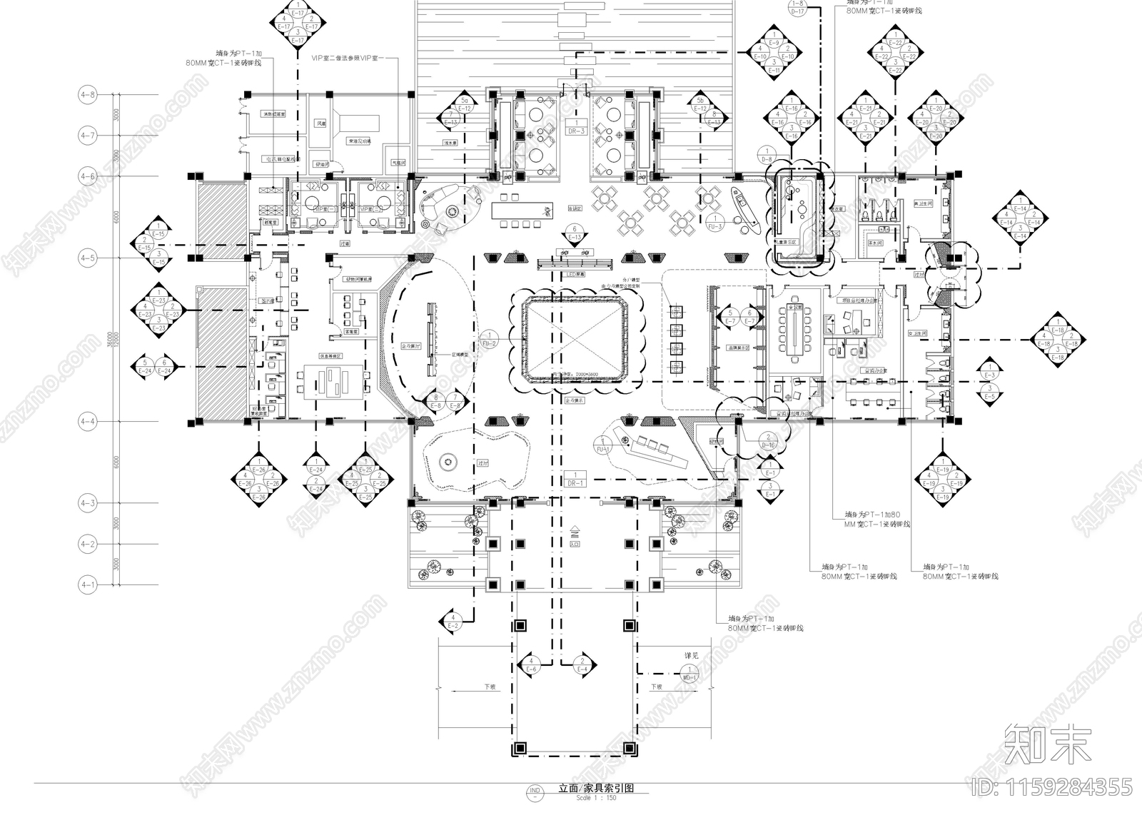 1990㎡售楼处cad施工图下载【ID:1159284355】