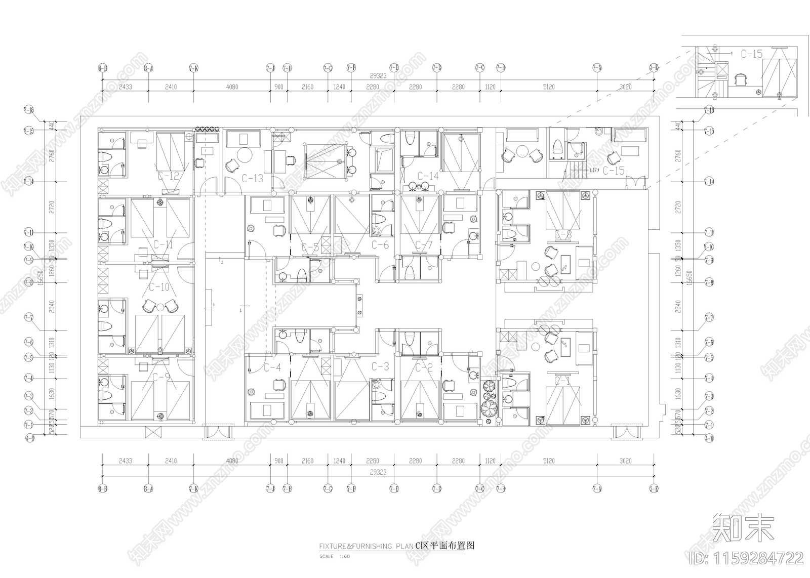 2100㎡民宿cad施工图下载【ID:1159284722】