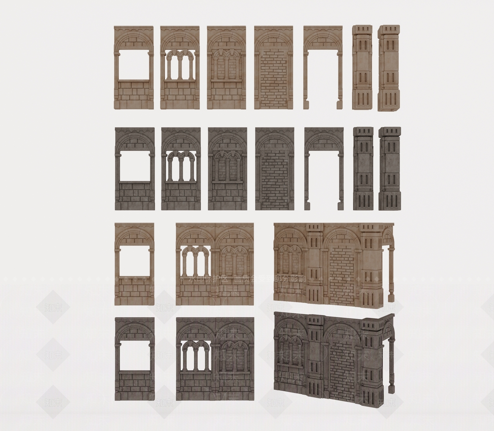 欧式古典砖墙SU模型下载【ID:1159285087】