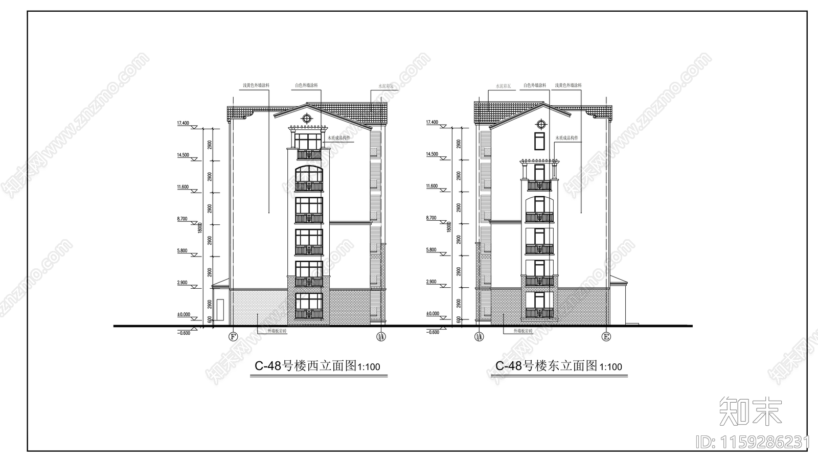 住宅楼建筑cad施工图下载【ID:1159286231】