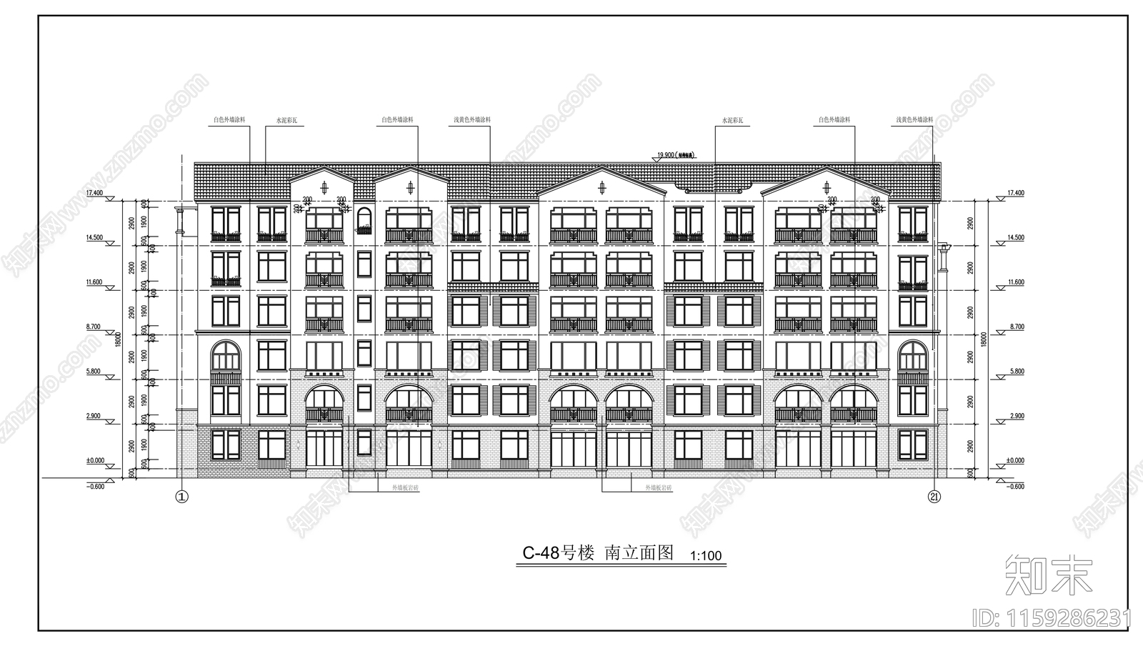 住宅楼建筑cad施工图下载【ID:1159286231】