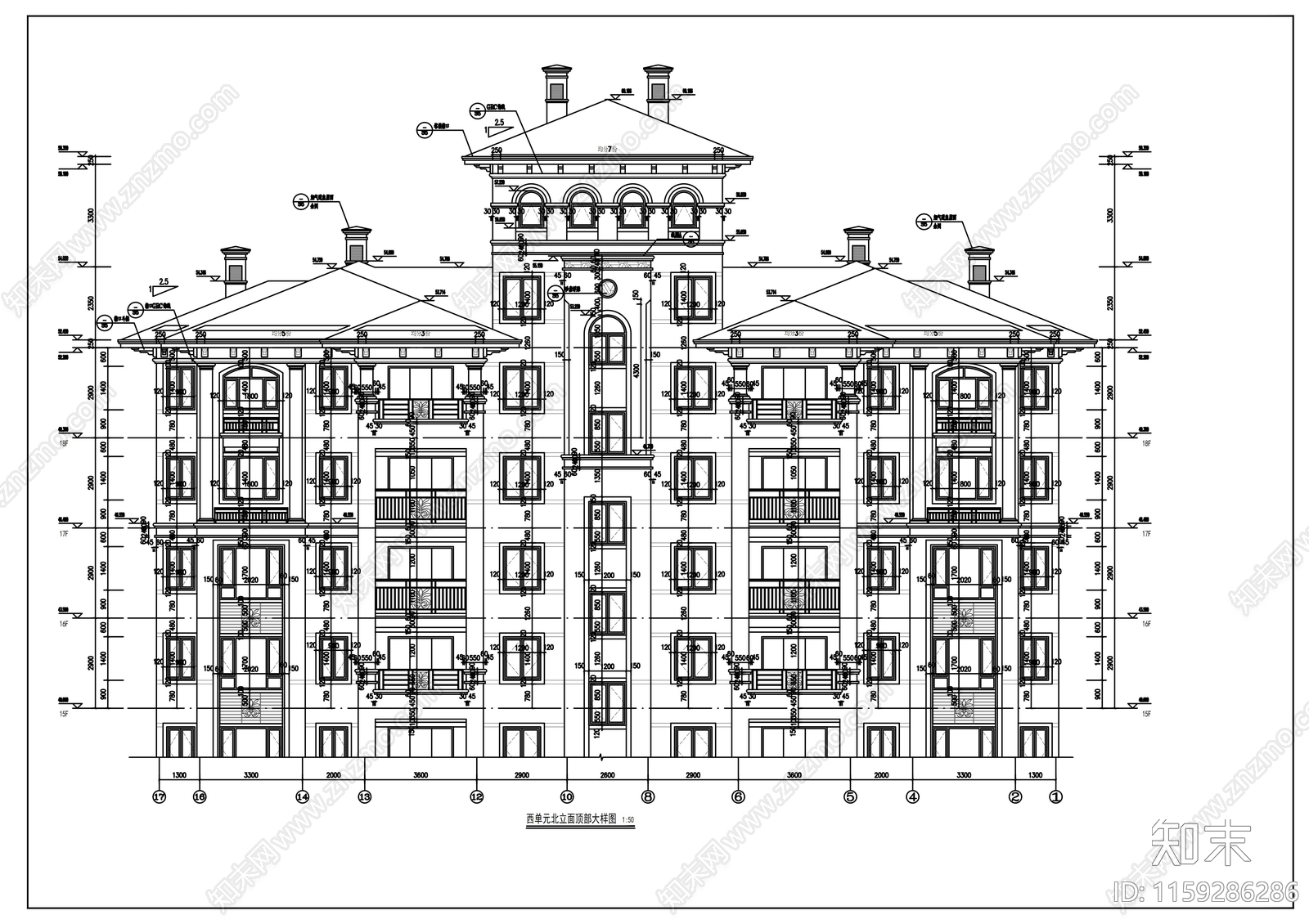 欧式简约十八层二连板住宅建筑cad施工图下载【ID:1159286286】