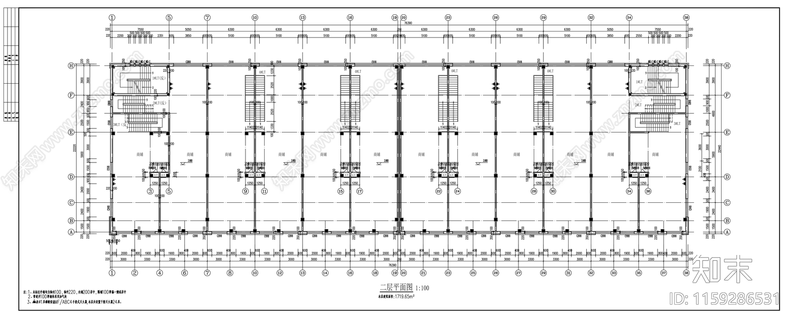 中式6层高档公寓cad施工图下载【ID:1159286531】