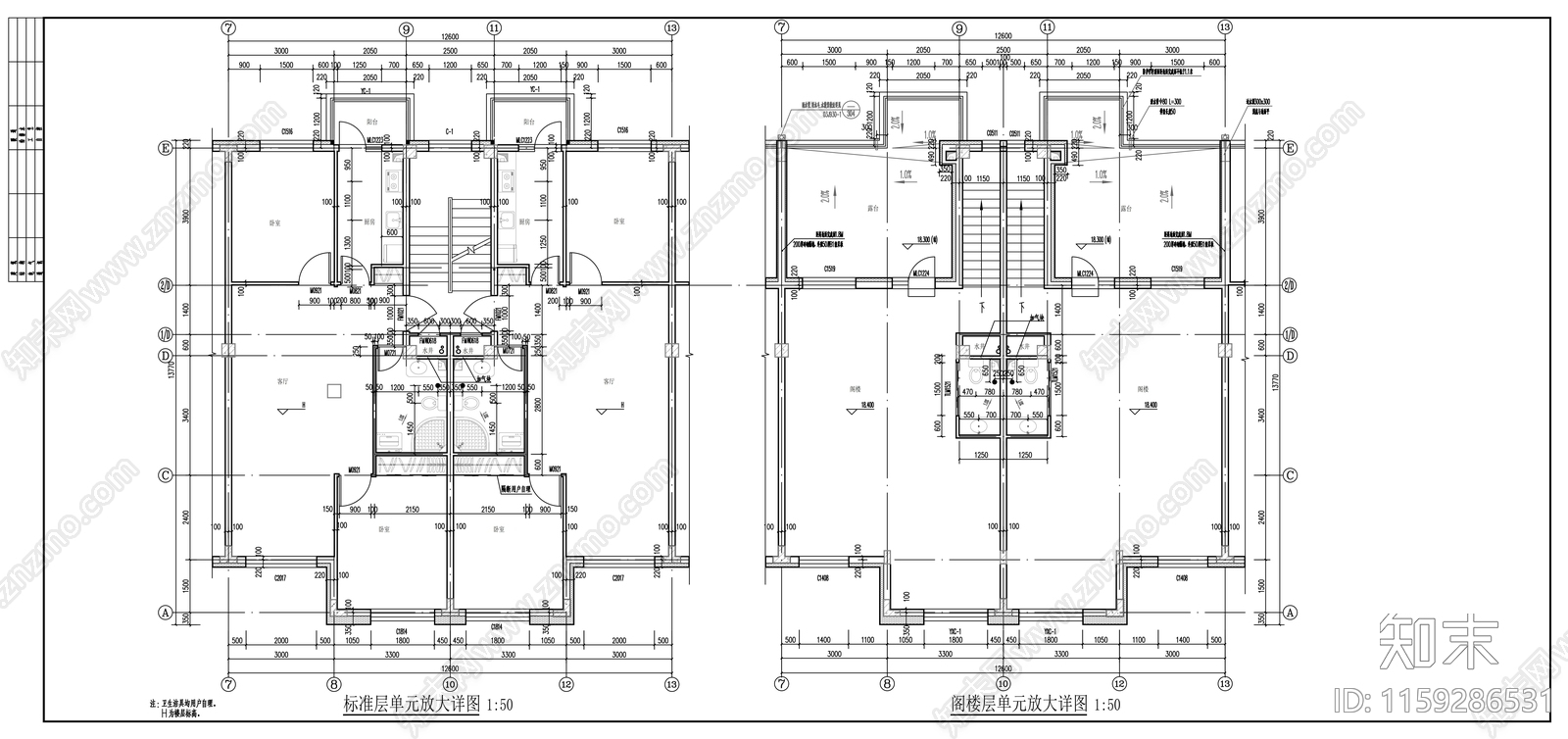 中式6层高档公寓cad施工图下载【ID:1159286531】