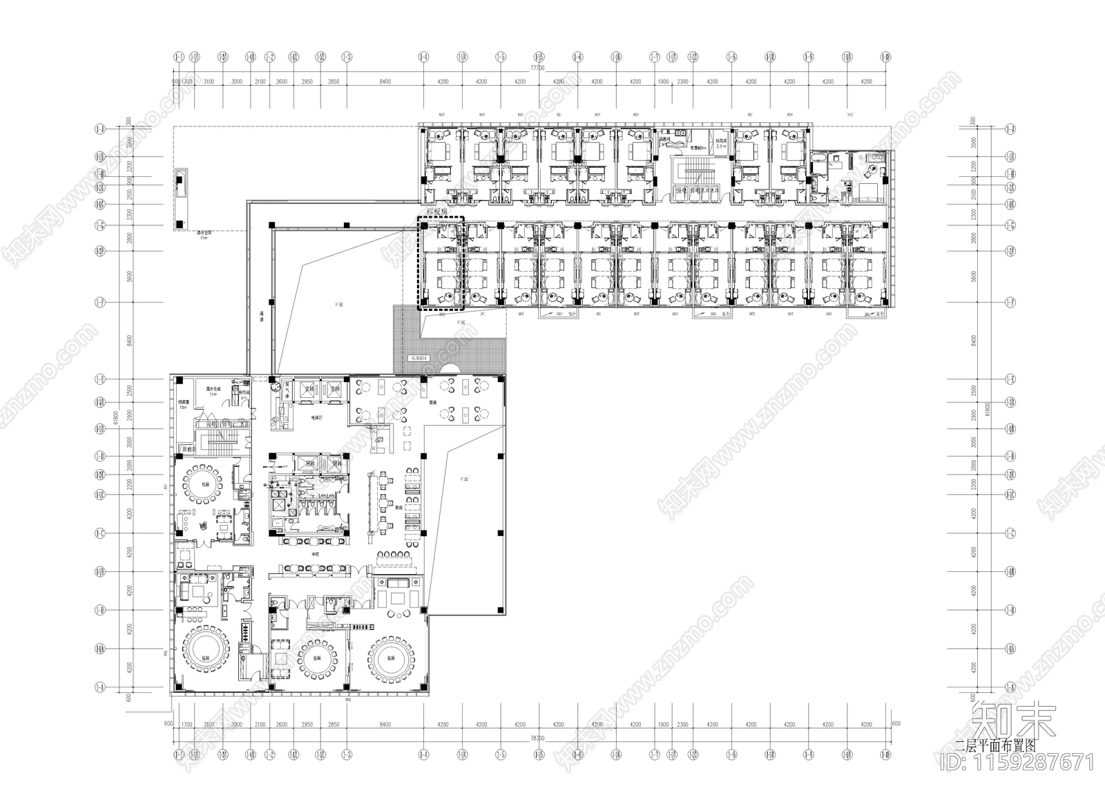 19500㎡高端民宿cad施工图下载【ID:1159287671】