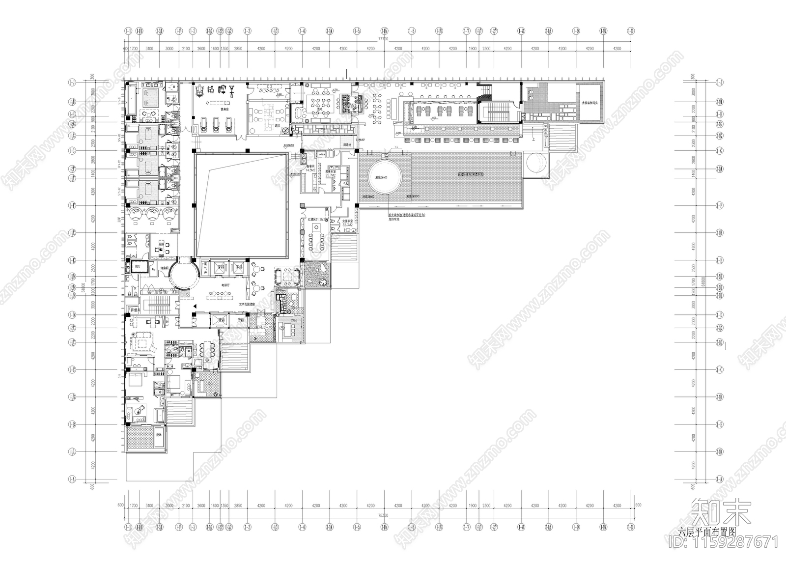 19500㎡高端民宿cad施工图下载【ID:1159287671】