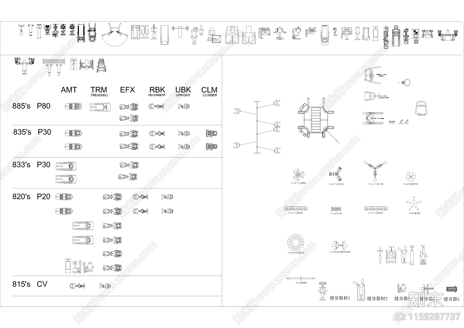 健身房专用平面图块cad施工图下载【ID:1159287737】