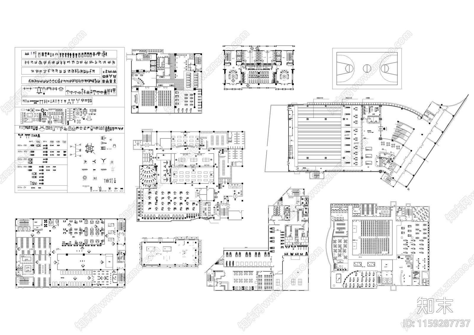 健身房专用平面图块cad施工图下载【ID:1159287737】