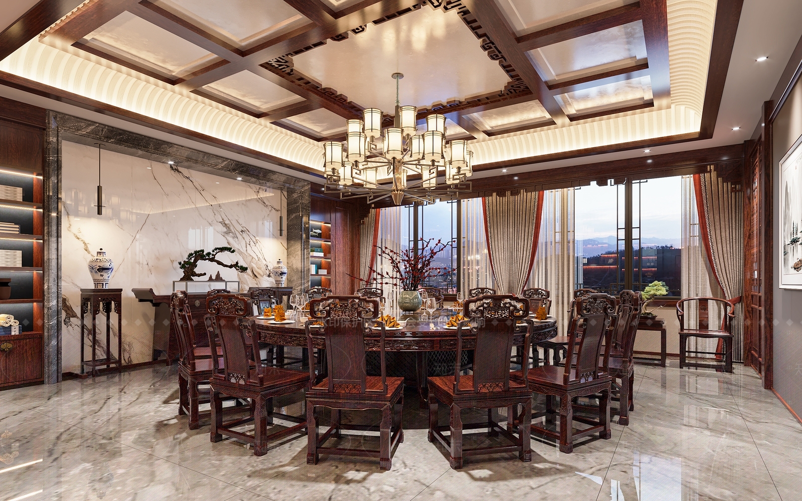 中式餐厅包间3D模型下载【ID:1159299478】