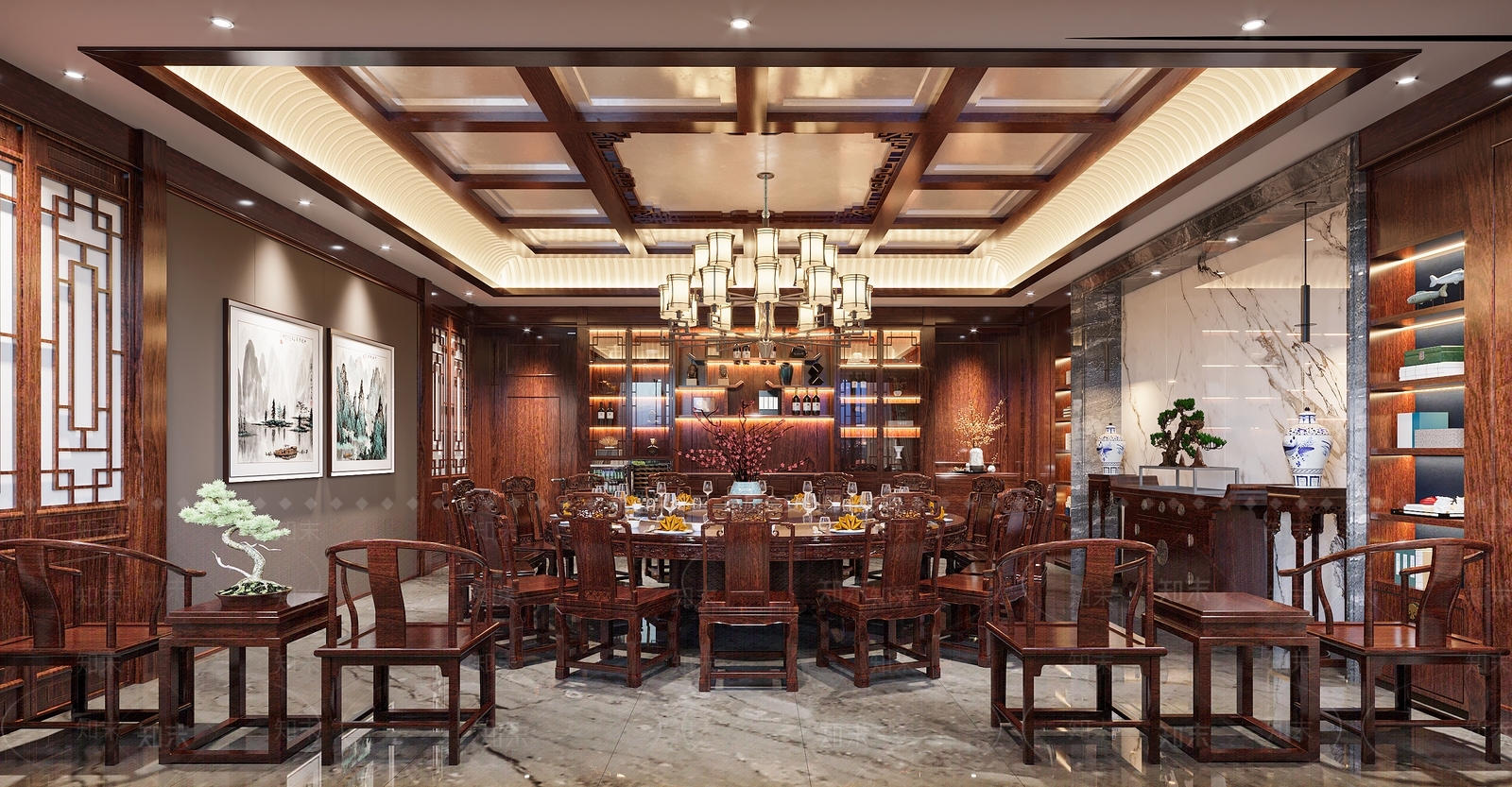 中式餐厅包间3D模型下载【ID:1159299478】