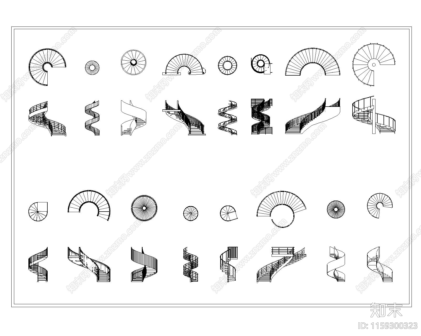 旋转楼梯cad施工图下载【ID:1159300323】