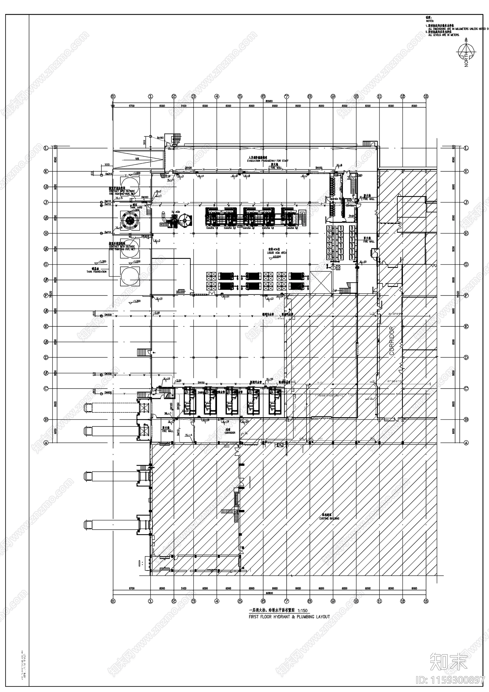 食品公司厂房给排水设计cad施工图下载【ID:1159300897】