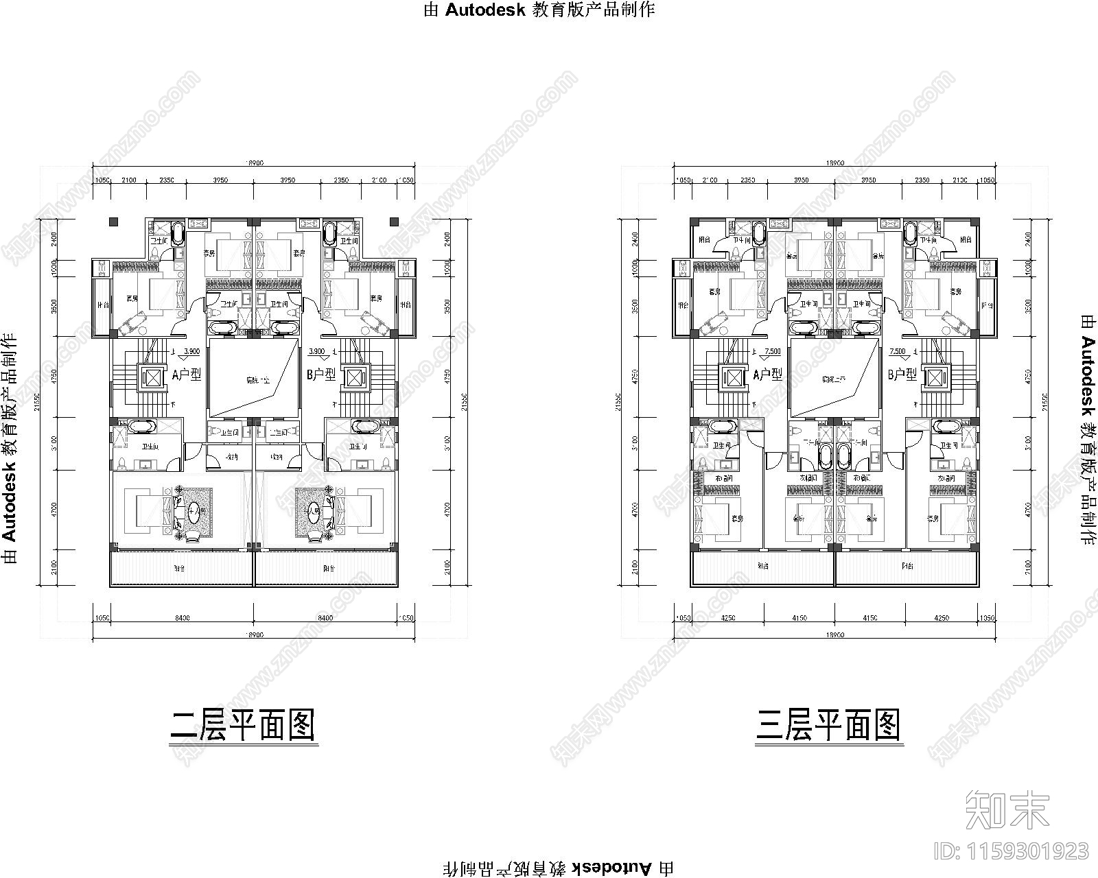 580㎡别墅平面图cad施工图下载【ID:1159301923】