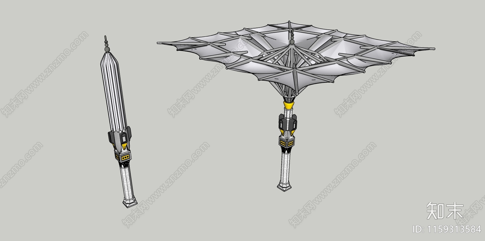 现代巨型广场遮阳伞SU模型下载【ID:1159313584】