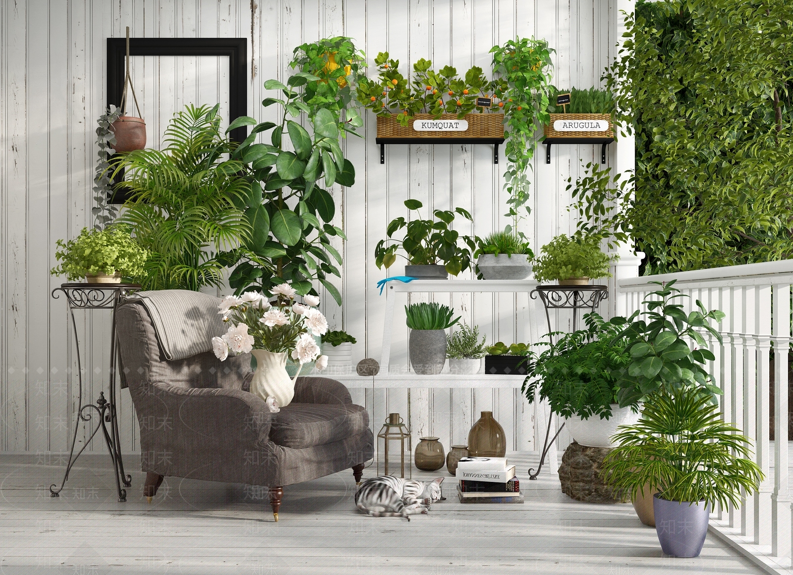 美式单人沙发阳台3D模型下载【ID:1159314983】