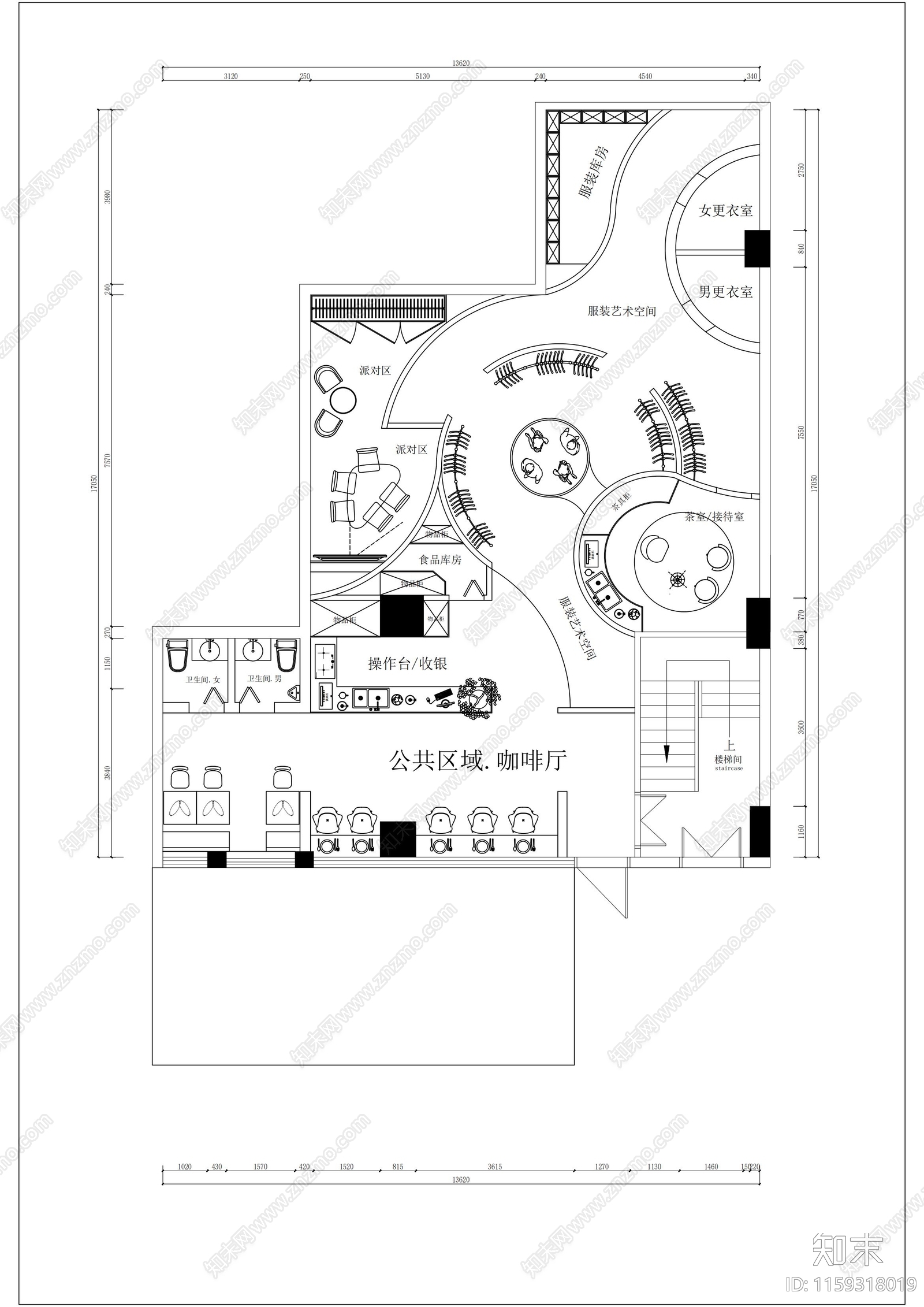 街边服装店平面图cad施工图下载【ID:1159318019】