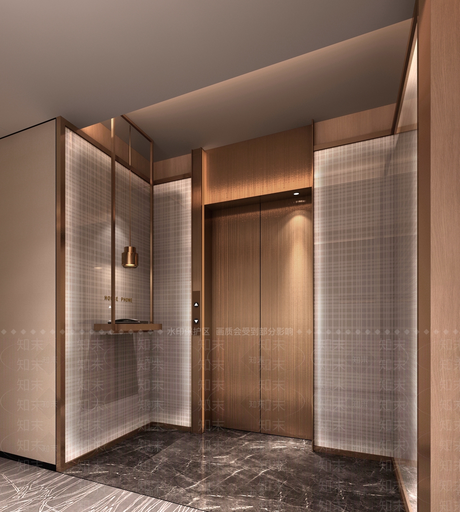 现代酒店电梯厅走廊3D模型下载【ID:1159317763】