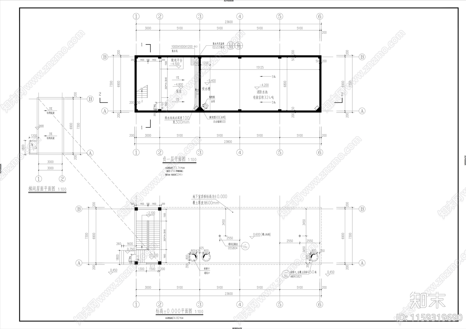 地下消防水池建筑图cad施工图下载【ID:1159319690】