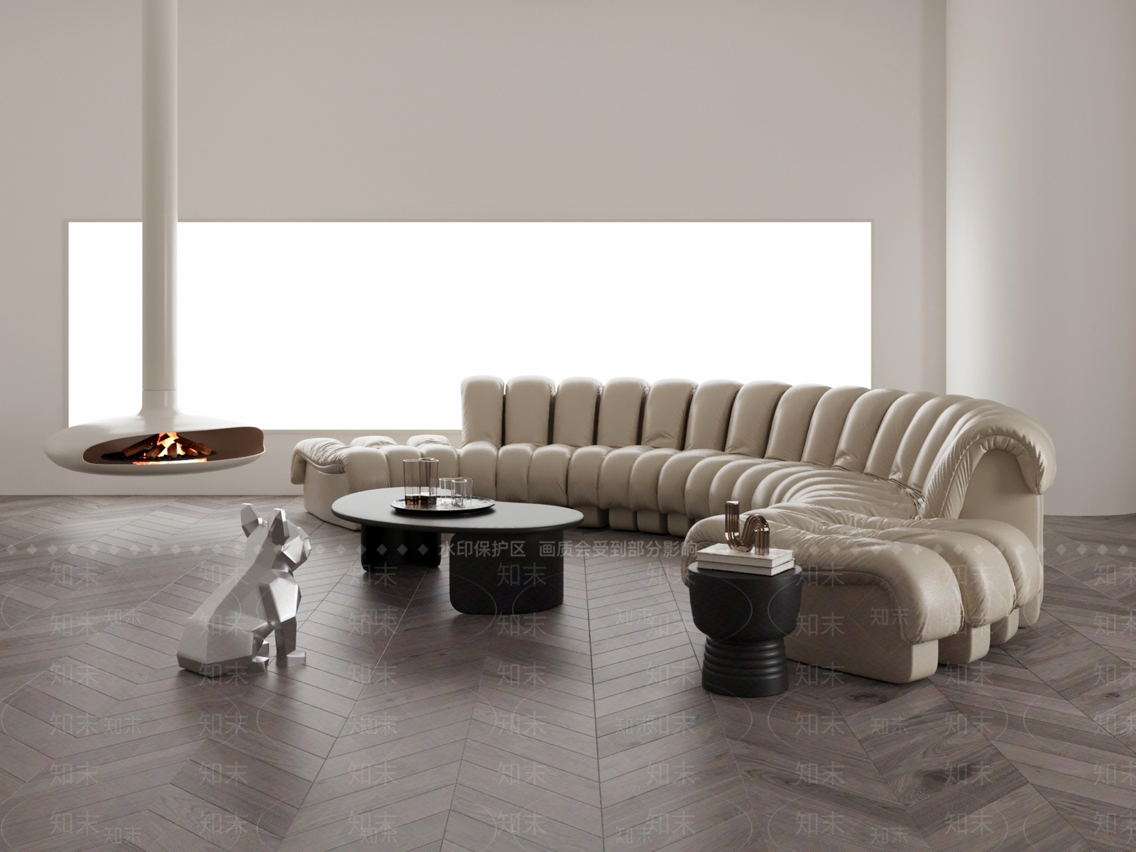 FOMIX现代钢琴键弧形沙发SU模型下载【ID:1159328586】