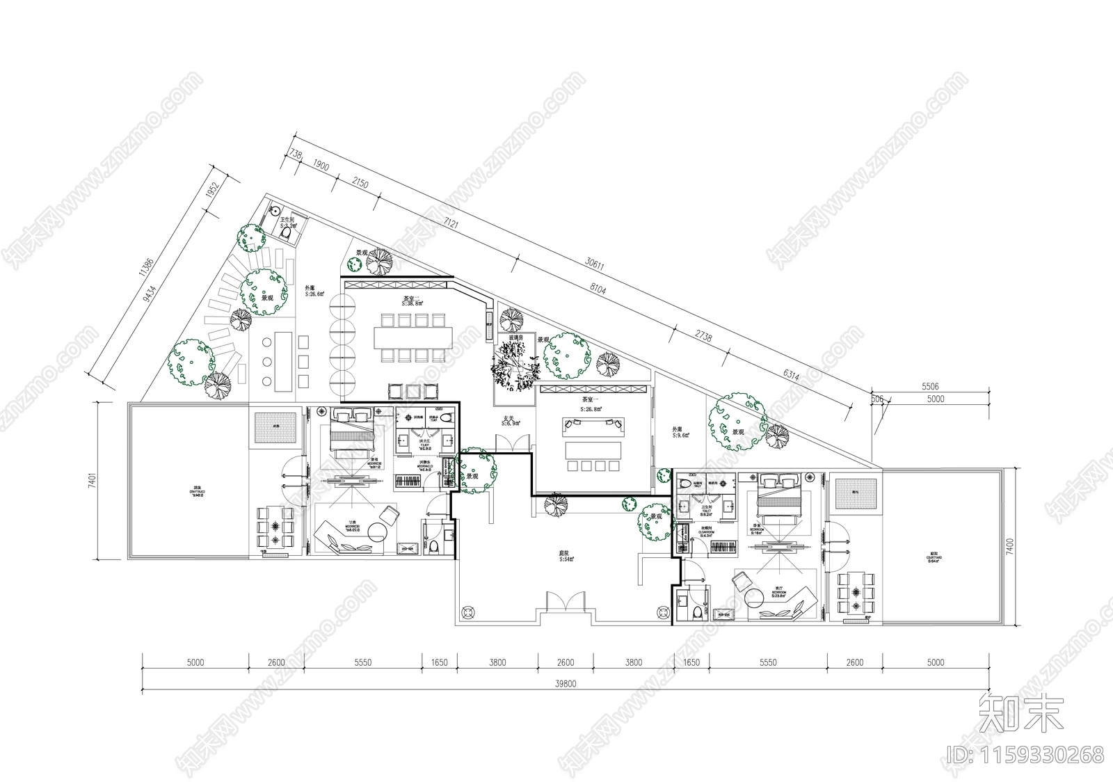 民宿平面布置设计cad施工图下载【ID:1159330268】