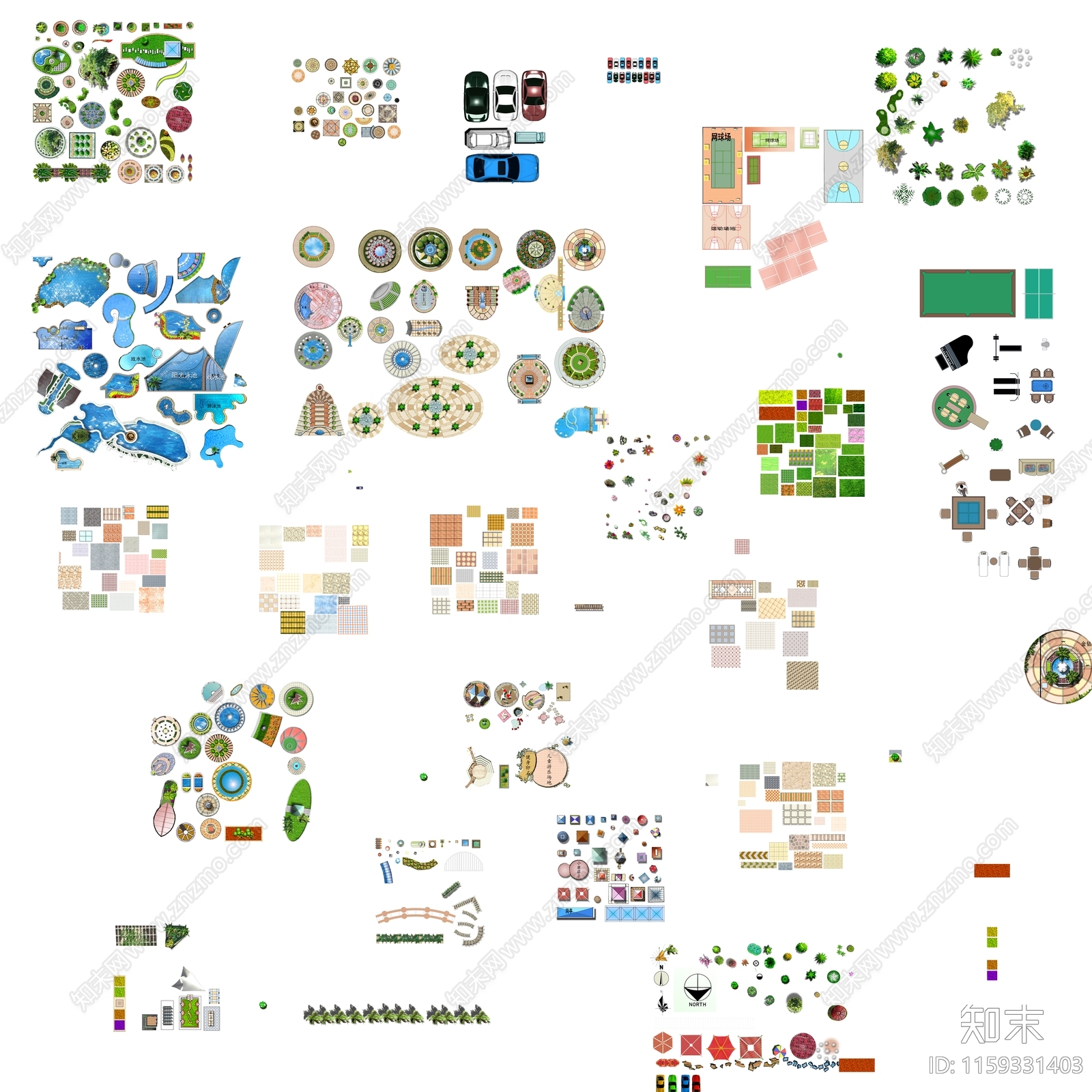 PSD彩平面素材广场铺地小品花坛素材分层免抠下载【ID:1159331403】