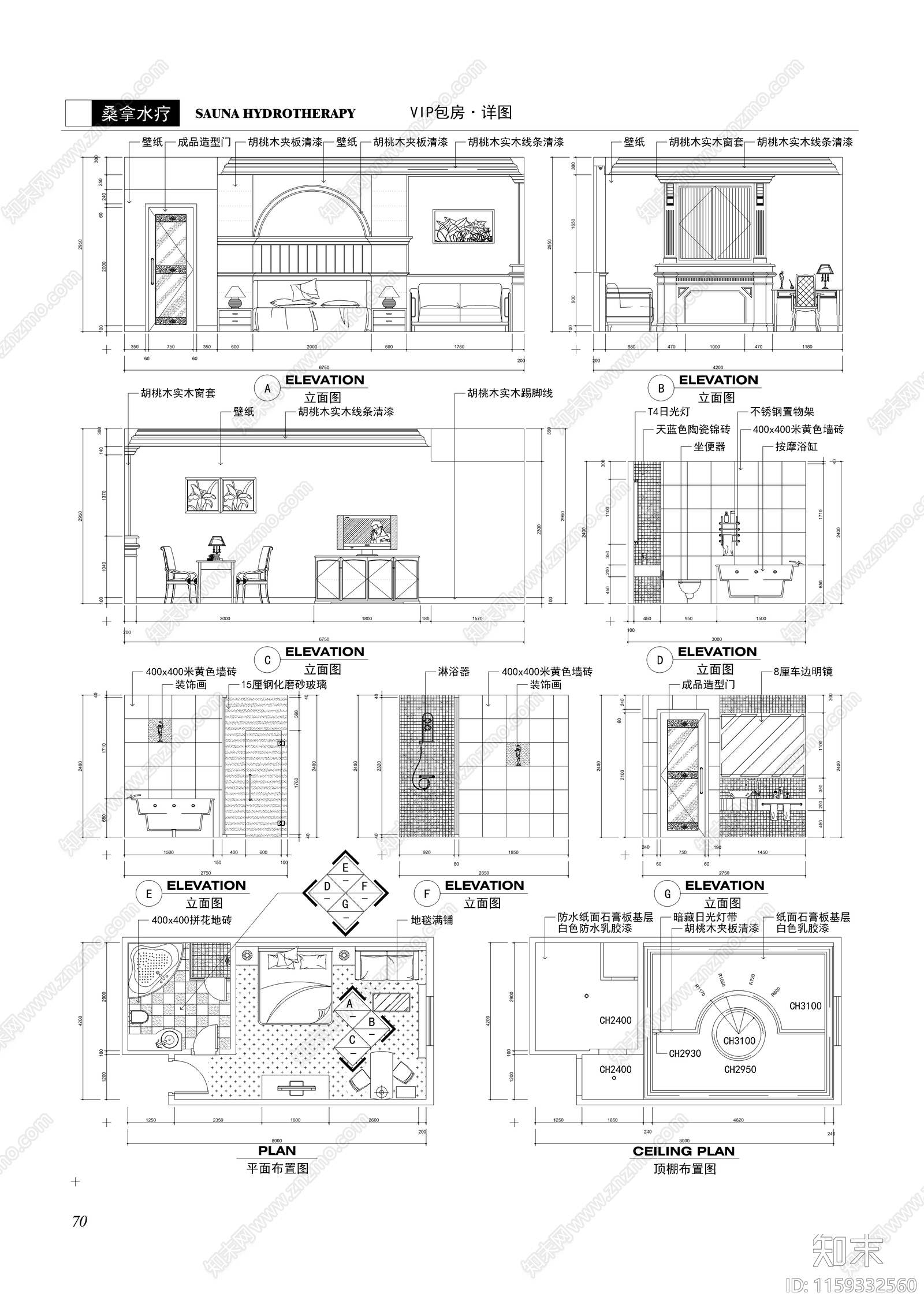 桑拿水疗装修设计cad施工图下载【ID:1159332560】