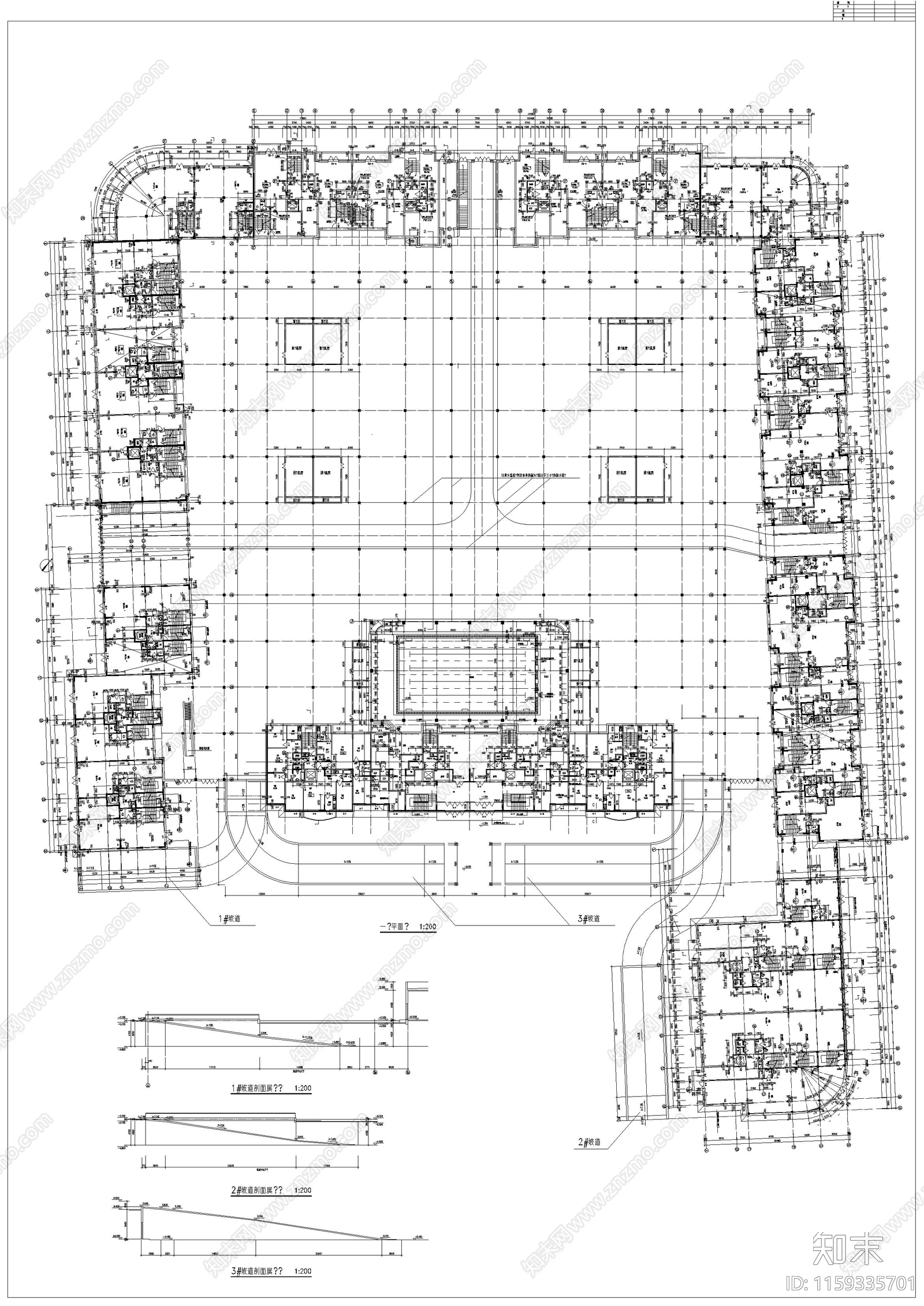 超市车库平剖面图cad施工图下载【ID:1159335701】