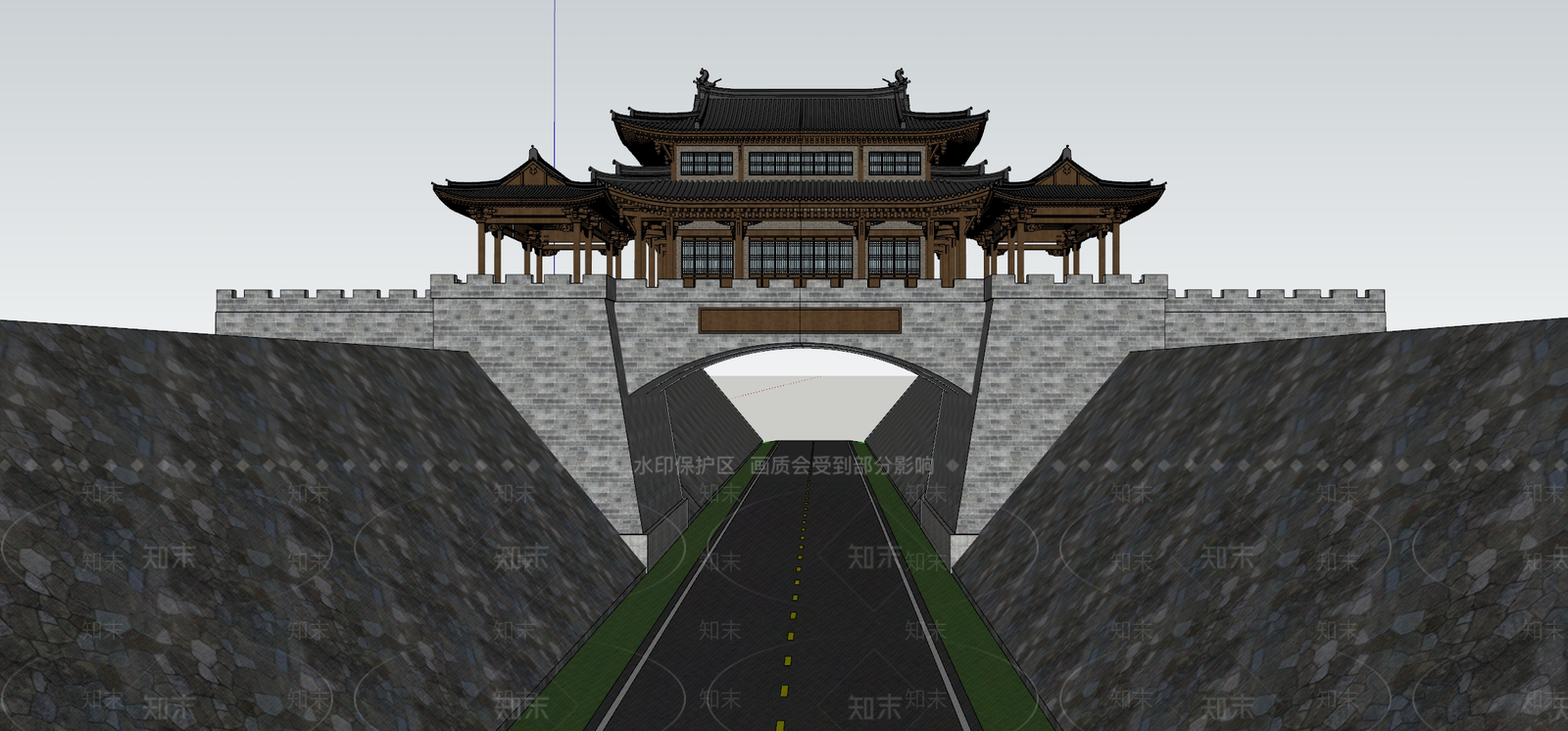 中式古建筑城门SU模型下载【ID:1159338898】