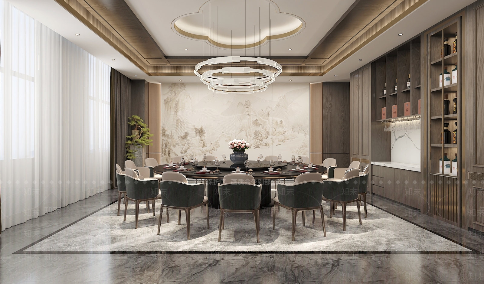 新中式餐厅包间3D模型下载【ID:1159341364】