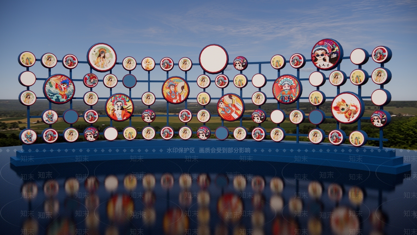 新中式少数民族鼓文化景墙SU模型下载【ID:1159343469】