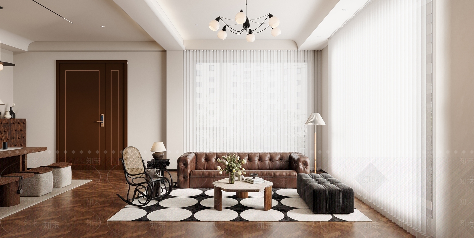 现代中古风轻奢别墅客厅沙发组合摆件3D模型下载【ID:1159510658】