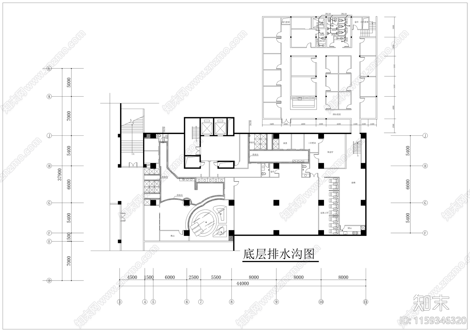 某洗浴中心给排水设计cad施工图下载【ID:1159346320】