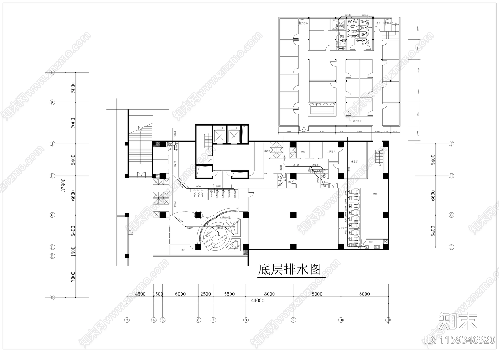 某洗浴中心给排水设计cad施工图下载【ID:1159346320】