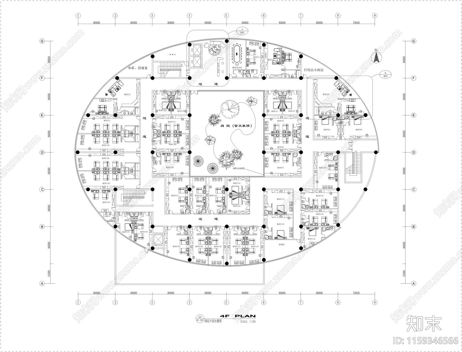 洗浴中心平面布置图cad施工图下载【ID:1159346566】