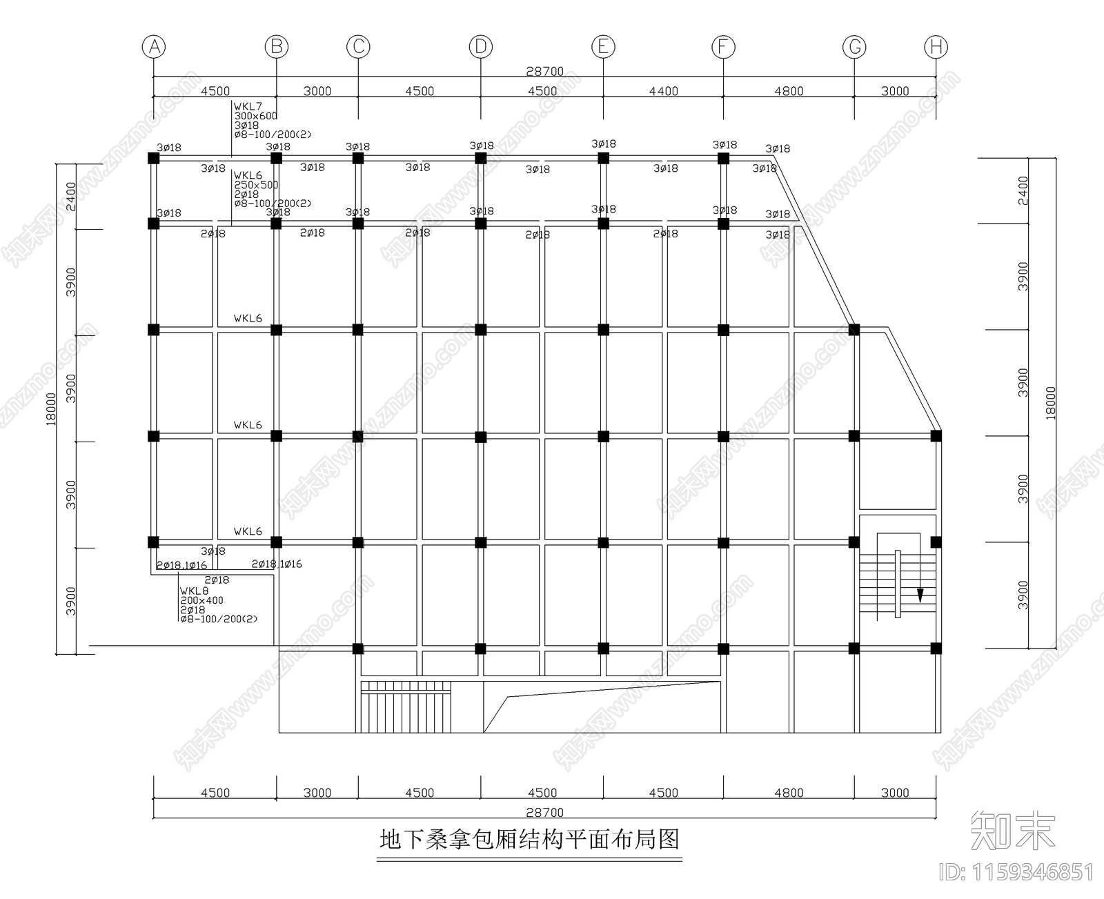 某四星级酒店桑拿洗浴结构装修图cad施工图下载【ID:1159346851】