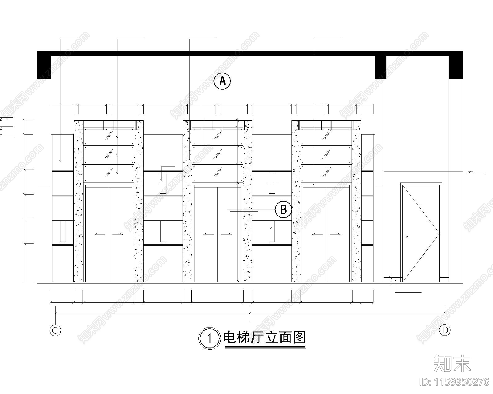 物委办公楼电梯厅详图cad施工图下载【ID:1159350276】