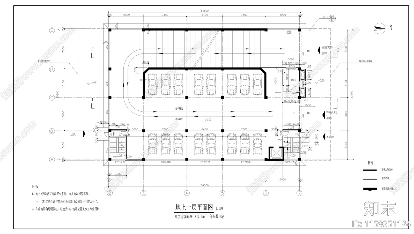 停车场平面布置图cad施工图下载【ID:1159351124】