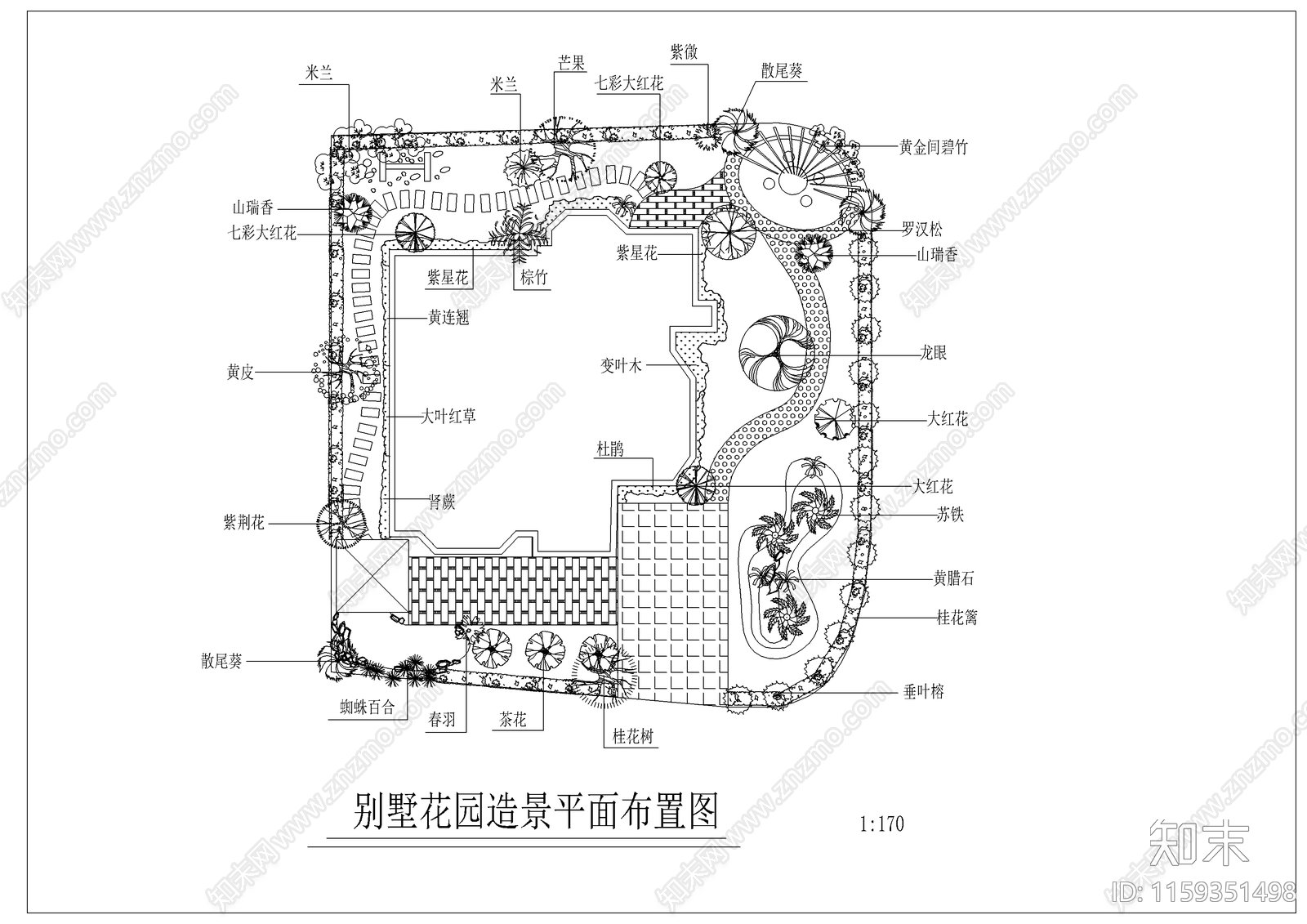 别墅花园造景平面布置图施工图下载【ID:1159351498】