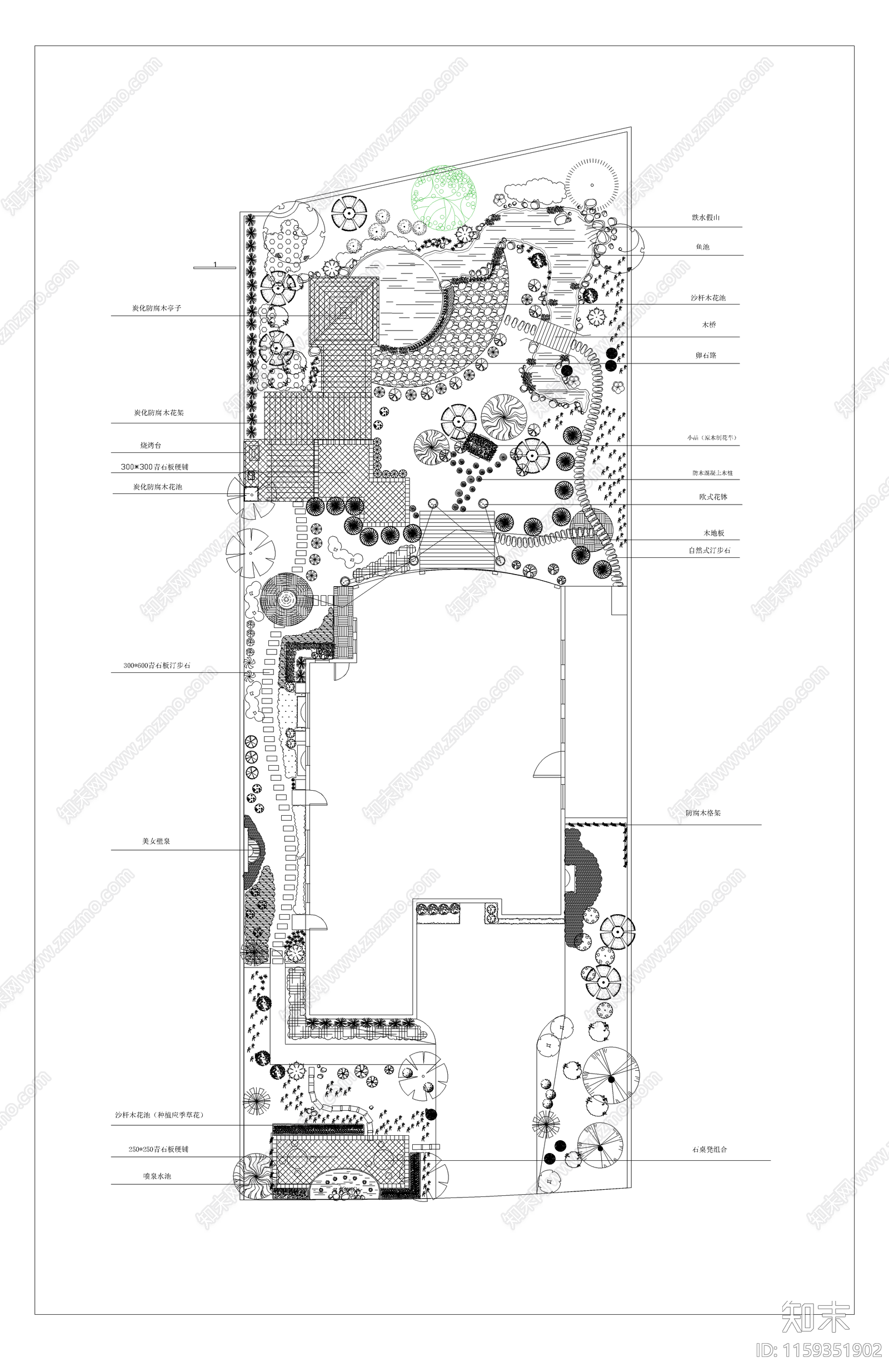 别墅庭院景观设计平面布置图cad施工图下载【ID:1159351902】