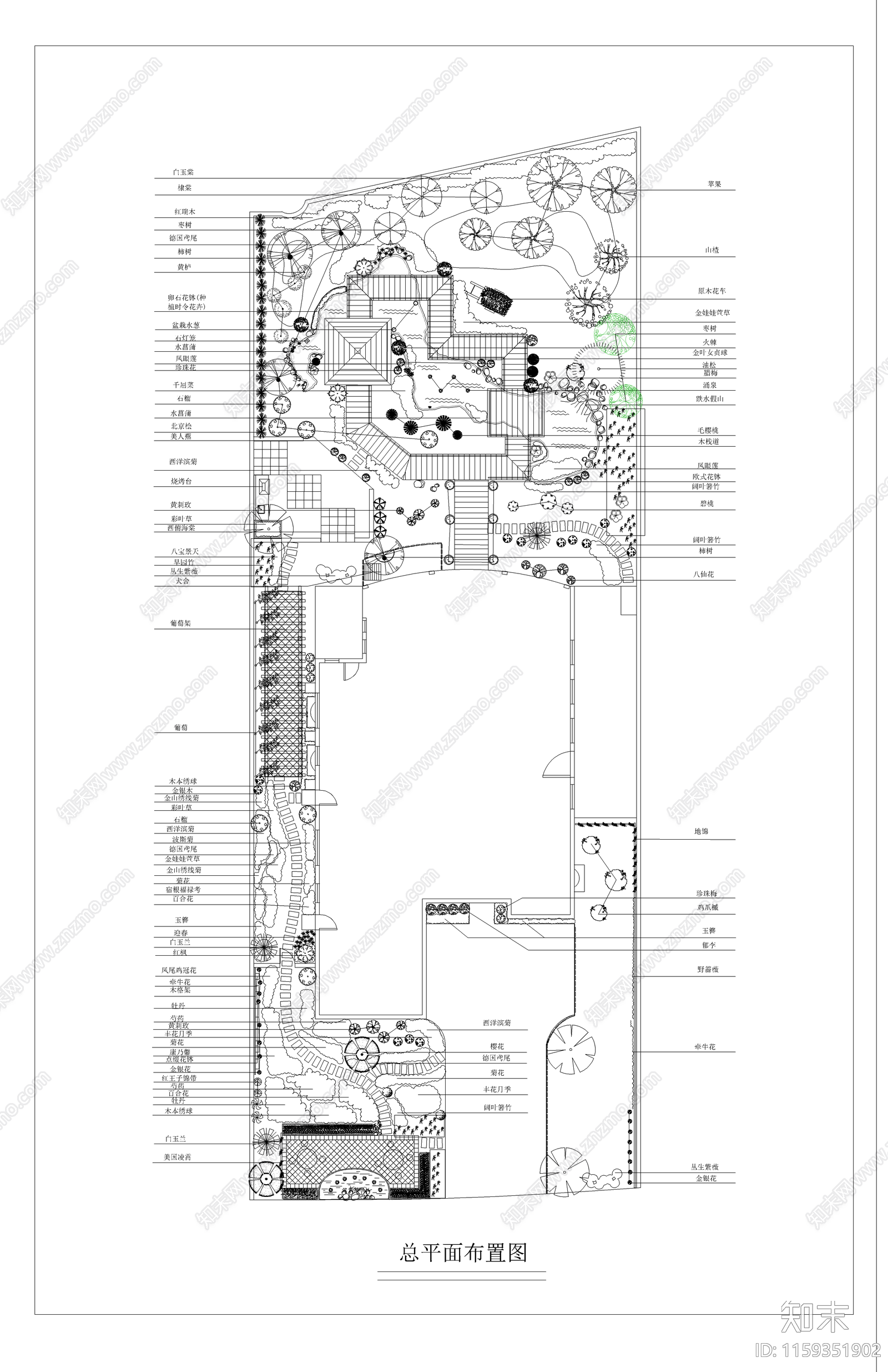 别墅庭院景观设计平面布置图施工图下载【ID:1159351902】