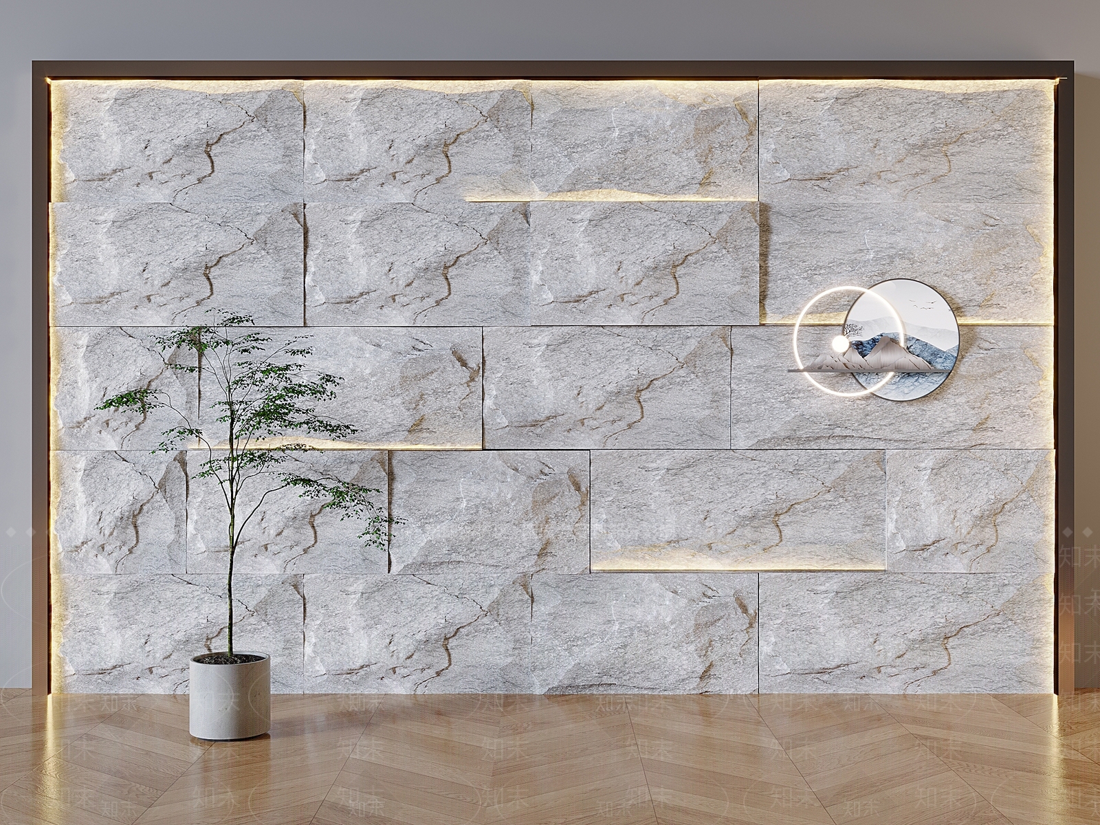 现代石材墙面背景墙3D模型下载【ID:1159353726】