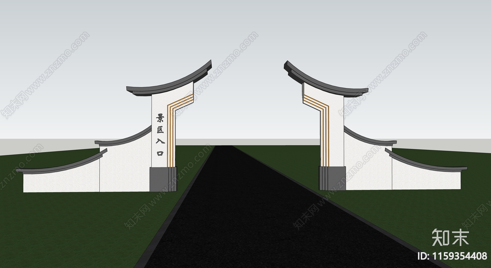 新中式景区入口大门SU模型下载【ID:1159354408】