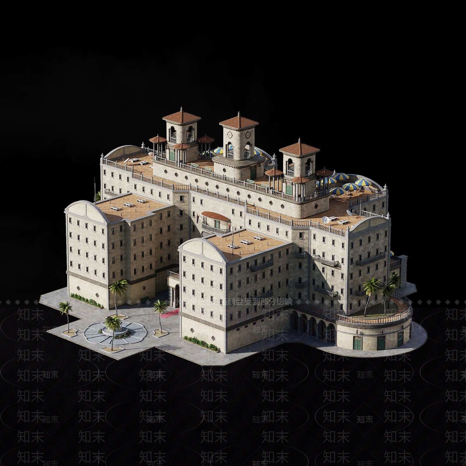 地中海风格酒店3D模型下载【ID:1159355185】