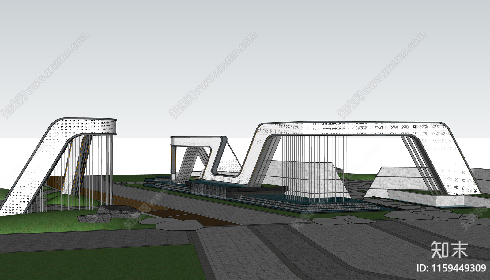 现代示范区景观SU模型下载【ID:1159449309】