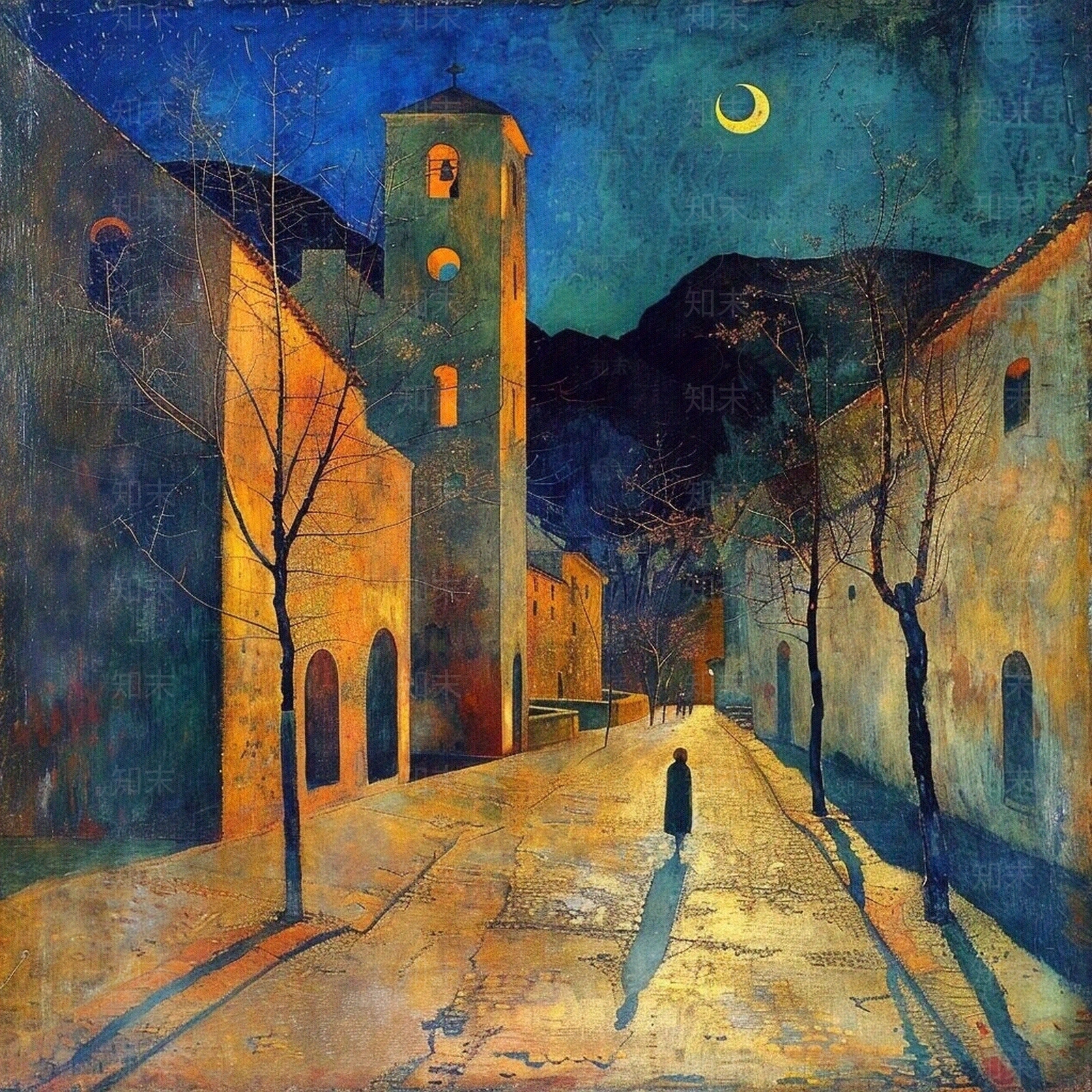 现代夜晚城市道路风景油画贴图下载【ID:1159354674】